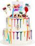 Taiyin 34 Pcs Art Cake Decorations Paint Brush Cupcake Toppers Art Paint Cake Topper Artboard Palette Cake Topper Artist Themed Cake Decor for Gir...