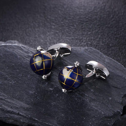 HAWSON Rotatable Navy Blue Globe Cufflinks for Man Shirts....