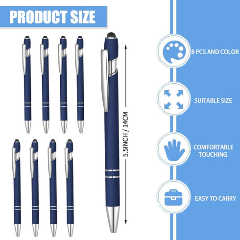 8 Pcs Blue Ink Ballpoint Pen with Stylus Tip 2 in 1 Stylus Ballpoint Pen Metal Pens Stylus Pen for Touch Screens School Office Coworkers (Navy Blu...