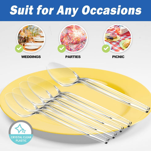 POSATE Heavy Duty Plastic Spoons - Food-Grade Disposable Material, Clear, Pack of 30...
