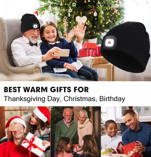 CENSGO Unisex Hat with Light, USB Rechargeable LED Headlamp Beanie, Gifts for Dad Father Men Husband Warm Knitted Cap...