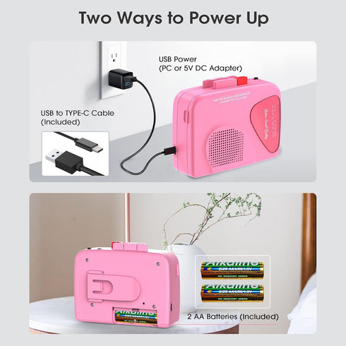 Walkman Cassette Players Recorders AM/FM Radio, Portable Tape Player Records to Tape Built in Speakers Manual Record - 2AA Battery Or DC 5V Supply...
