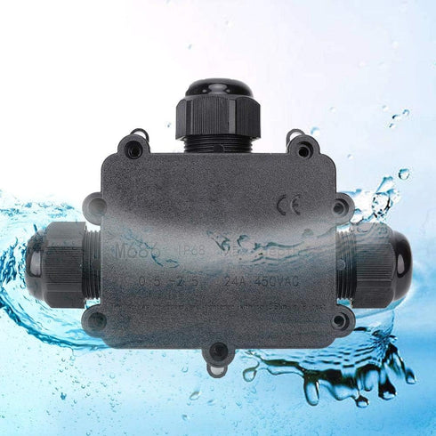 IP68 Waterproof Junction Box, M686 Outdoor Cable 3-Way Electrical Junction Box, Black Plastic Junction Box(T Type)...