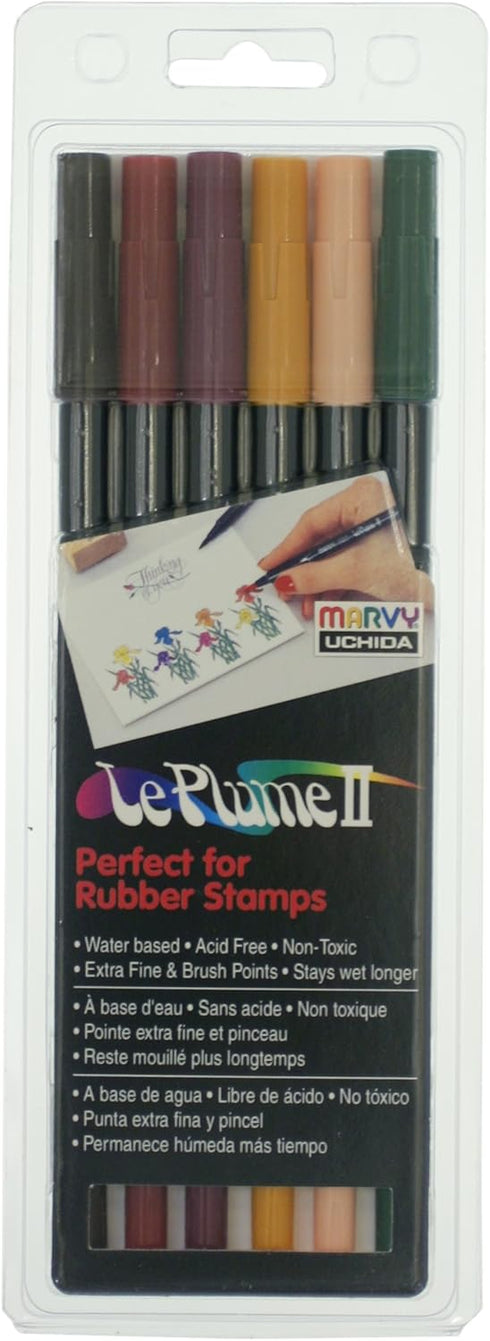 Uchida Of America 6-Piece Primary Le Plume Ii Double Ended Marker Brush and Fine Point Set Art Supplies...