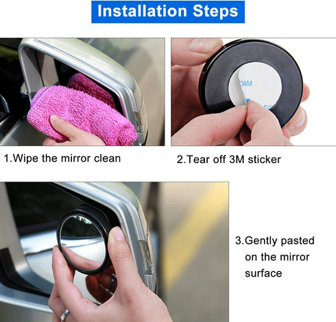 Blind Spot Mirror, 2" Round HD Glass Mirrors Convex Rear View Mirror with Wide Angle Adjustable Stick for Motorcycle ATV Car SUV and Trucks, 2PCS...