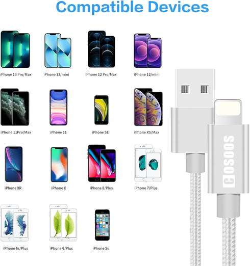 COSOOS 4 Short USB Cable, 4 Pack 9 Inch Nylon Fast Charging and Syncing Cords Compatible for iPhone 12, 12 Pro Max, 11, XS MAX, 8 Plus, 7, 6, iPad...