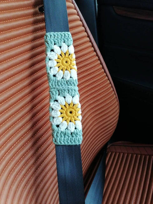 Crochet Steering Wheel Cover,Sunflower Crochet Steering Wheel Cover,Car Steering,Steering Wheel Cover for Women (C A+ 2 Belt Cover)...