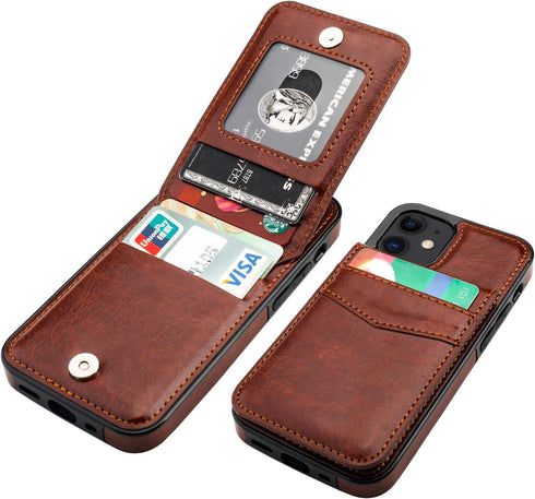KIHUWEY Compatible with iPhone 12 Mini Case Wallet with Credit Card Holder, Premium Leather Magnetic Clasp Kickstand Heavy Duty Protective Cover f...
