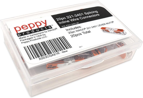 WAGO 221-2401 Lever Nuts Compact Splicing Inline Wire Connectors with Case | 20pc...