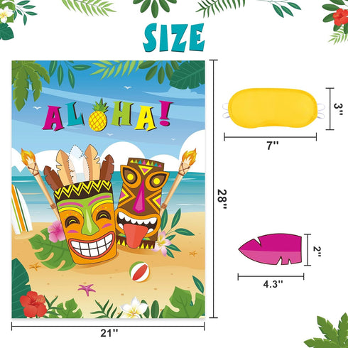 WERNNSAI Pin The Feather on The Tiki Party Games - Hawaiian Luau Party Supplies for Kids Boys 21’’ x 28’’ Aloha Poster with 24 Pcs Stickers for Ba...
