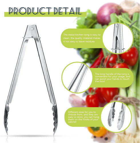Stainless Steel Kitchen Tongs Set Cooking Tongs with Sliding Rings 7 Inch Metal Kitchen Tongs Small Clam Shell Cooking Tongs Non Slip Food Tongs f...