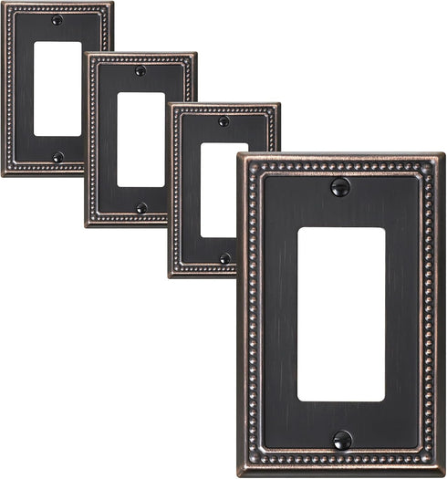 4-Pack Decorator Outlet Cover Plate, Decorative Switch Plates and Outlet Covers, Aged Bronze Metal Wall Plates for Electrical Outlets, Receptacle,...