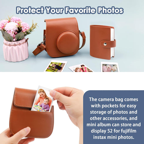 Protective Camera Case for Fujifilm Instax Mini 11 12 9 Instant Camera with Instax Mini Album, Photo Album for Fujifilm Instax Mini Camrea, PU Lea...
