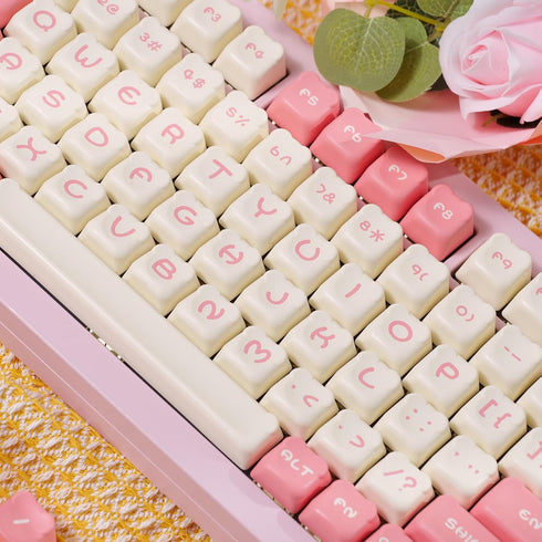 Akko PBT Keycaps Set, Pink Bear OEM Profile 122-Key PBT Keycaps for Mechanical Keyboards...