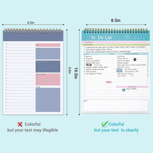 To Do List Notepad, Spiral Bound Undated Daily Planner, 52 Sheets 8.5" X 10.5" Tear Off Task Planning Pad with Checklist, For Work Office Home...