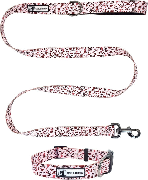 Bagel & Friends Matching Dog Collar & Leash Set XSmall, Small, Medium, Large for boy, Male, Female, Girl Dogs and Puppy (Medium, Speckled in Pink)...