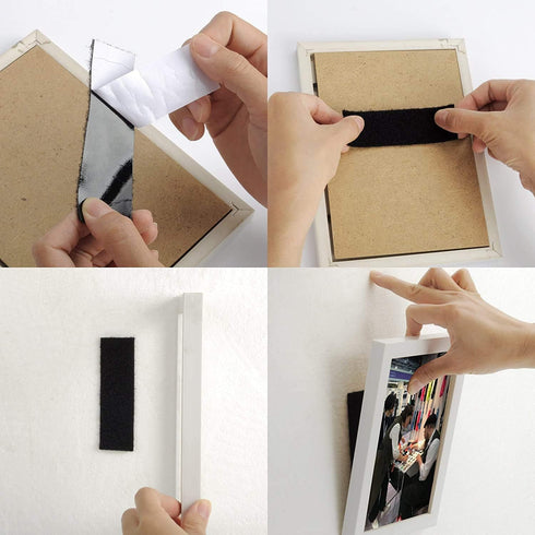 BRAVESHINE 24 Sets Hook and Loop Strips with Adhesive Backing - 1.2x4 Inch Black Picture Hanging Strips - Instead of Nail or Screws - Heavy Fasten...