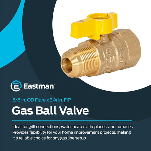 Eastman 5/8 Inch OD Flare x 3/4 Inch FIP Gas Ball Valve, Brass Connectors and Fittings for Natural Gas and Liquid Propane, 60005B...
