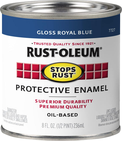Rust-Oleum 7727730 Stops Rust Brush On Paint, Half Pint, Gloss Royal Blue, 8 Fl Oz...