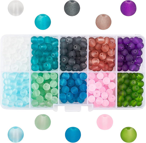 PH PandaHall 500pcs 6mm Frosted Glass Bead 10 Color Transparent Frosted Crystal Beads Matte Loose Spacer Beads for Necklace, Bracelet, Earring Jew...