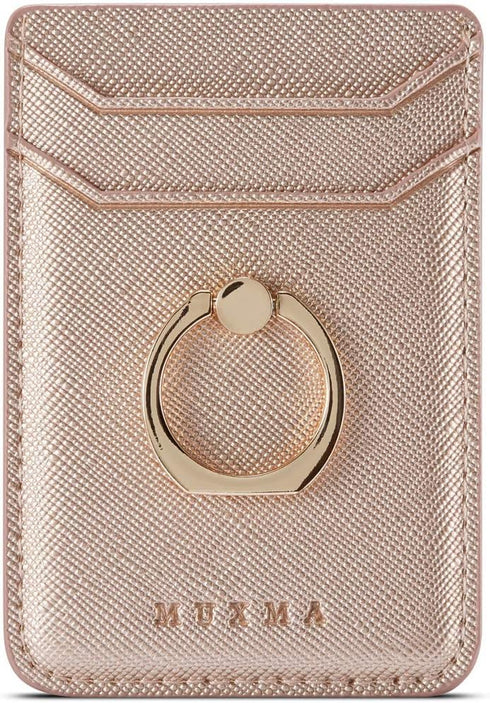 Phone Card Holder with Ring Grip for Back of Phone,Adhesive Stick-on Credit Card Wallet Pocket for iPhone,Android and Smartphones Rosegold...