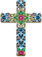 Floral Cross Wall Decor Hand Painted Decorative Inspirational Wooden Cross Mexican Art Wall Decor Mexican Crucifix for Home Room Church Decoration...