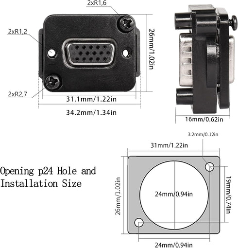 QIANRENON DB15 Panel Mount Straight Through Connector VGA Female to Female Panel Socket Converter 3 Row 15 Hole VGA Panel Coupler, Transmits Analo...