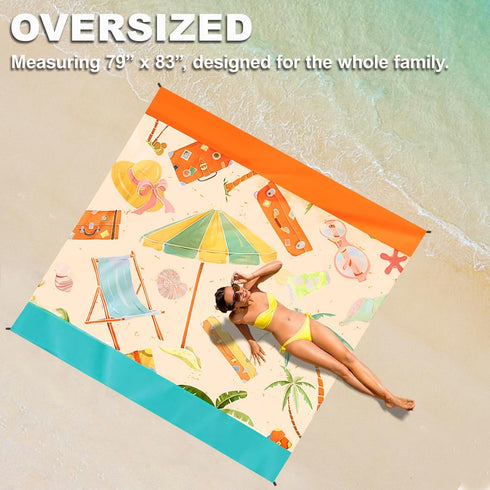 FunQeeu Beach Blanket, Sandproof Extra Large Beach Mat 83" X 79" for 2-8 Adults Waterproof Oversized Lightweight Quick Drying Outdoor Picnic Blank...