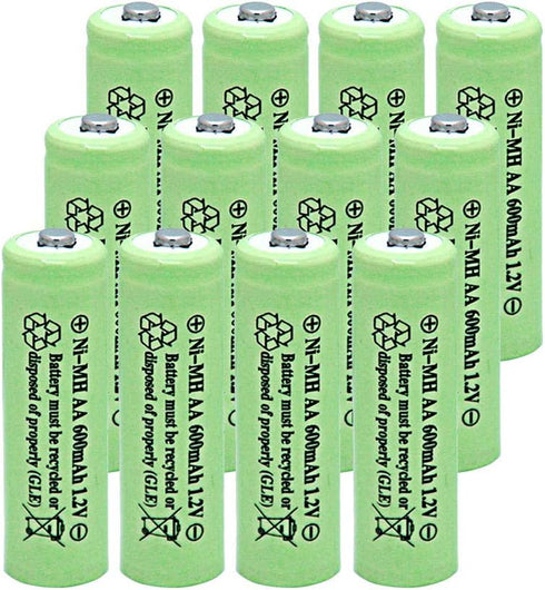 NiMH AA 600mAh 1.2V Rechargeable Batteries for Solar Lights, Garden Lights, Remotes, Mice(Pack of 12)...
