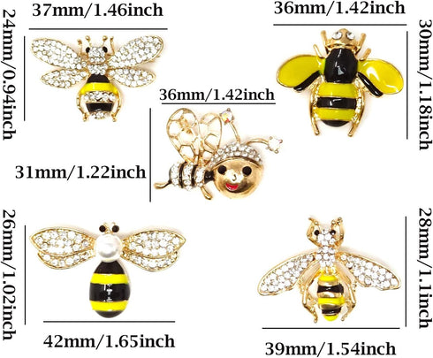 Honbay 5PCS Fashion Cute Gold Tone Enamel Honey Bee Brooch with Rhinestones for Collar, Dress, Sweater, Scarf, Shawl Decoration...
