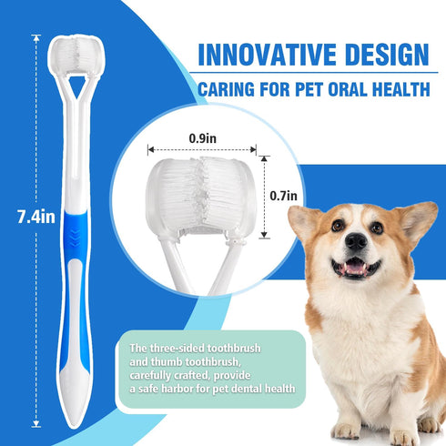 Dog Toothbrush Set - 3-Sided Dog Toothbrush Set for Dogs, Cats and Puppies - Soft Silicone Bristles for Easy Cleaning and Safety...