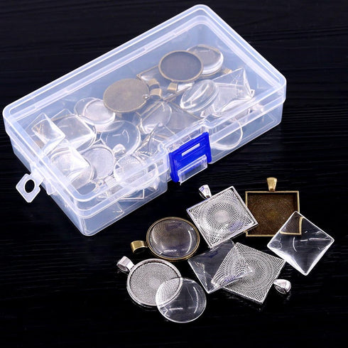 Glarks 48-Pieces Round and Square Pendant Trays with Glass Cabochon Dome Tiles Clear Cameo for Crafting DIY Jewelry Making, 24 Sets...