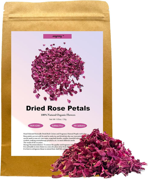 Dried Rose Petals - Natural & Edible Grade | for use in Herbal teas,Rose Water,Decorations,Soaps,Candles - Net Weight: 1.05 oz/30 g...