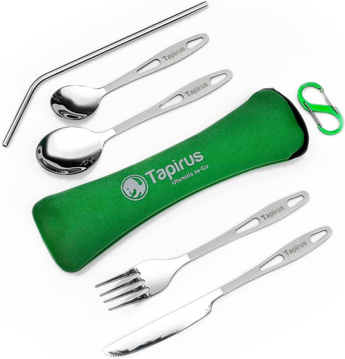Tapirus Camp Utensils To Go | 6-piece Portable Set | Durable Stainless Steel | Light Weight Silverware With Waterproof Carrying Case | Ideal Equip...