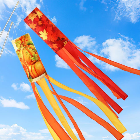 NOVWANG 2 Pieces 40 Inch Fall Windsocks?Pumpkin Maple Leaf Wind Socks for Outside Decor Hanging Flag for Home Garden Yard Wall Balcony Decoration...