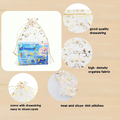 100pcs 7 x 9 Organza Bag, Flower Heart Gift Pouch for Jewelry, Candy, Wedding Favor...