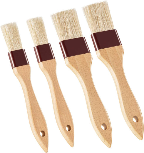 Boao 4 Pieces Natural Bristle Pastry Brush Beech Wooden Handle Basting and BBQ Brushes for Cooking, Butter, Oil, Egg, Marinade, Grilling, Baking, ...