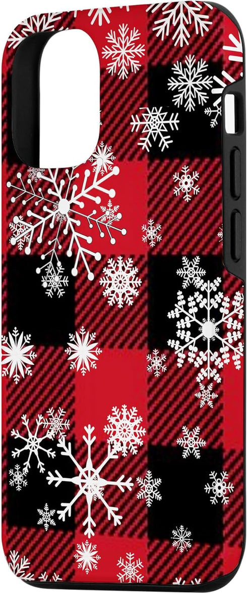 iPhone 14 Snowflakes Red Black Winter Buffalo Plaid Christmas Phone Case...
