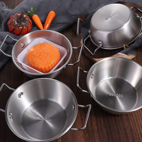 Stainless Steel Skillet,Non- stick Frying Pan with 2 Handle Stainless Steel Paella Pan Double Ear Snacks Plate Stainless Steel Scald proof Kitchen...
