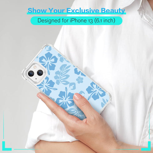 Blue Hibiscus Phone Case Compatible with iPhone 13 6.1 Inch - Shockproof Protective TPU Clear Cute Blue Flower iPhone Case Designed for iPhone 13 ...