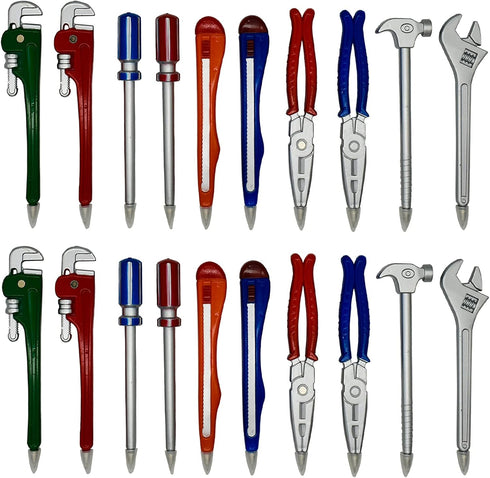 Maydahui 20PCS Hardware Hand Tool Pens Novelty Shape Black ink Ballpoint Pen Pipe Wrench Pincer Pliers Art Knife Spanner Hammer Screwdriver for Sc...