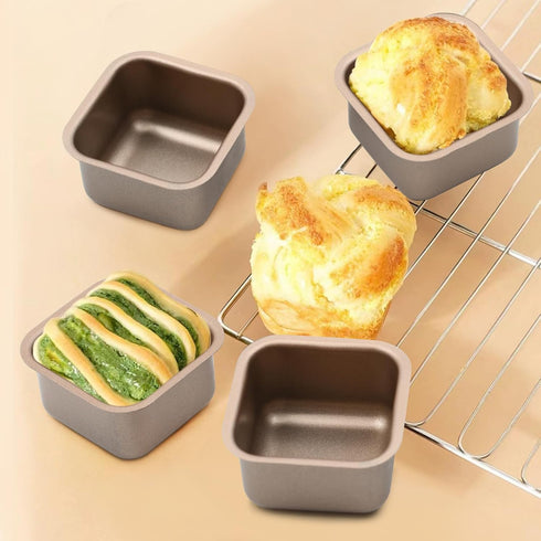 4 Pieces Mini Cake Moulds-Square Cake Baking Moulds-Baking Square Cake Moulds-Stainless Steel Mousse Cake Baking Moulds-For Baking Bread and Cooki...