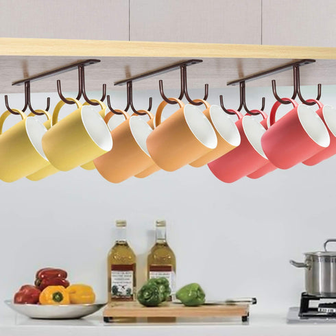 Mocoum Under Cabinet Mug Rack, Rustic Mug Organizer Rack Cup Holder Under Shelf 12 Hanging Hooks Rack for Mugs, Coffee Cups and Kitchen Utensils D...