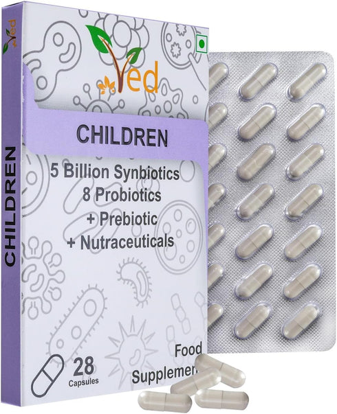 Ved Children Complex Probiotics and Prebiotics Complex - 5 Billion CFU - 20 Live Bacterial Cultures - 28 Probiotic Complex Capsules for Children -...