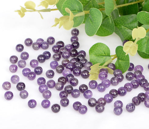 8mm 100pcs Natural Stone Beads Amethyst Round Genuine Stone Beading Loose Gemstone Hole Size 1mm DIY Charm Smooth Beads for Bracelet Necklace Earr...