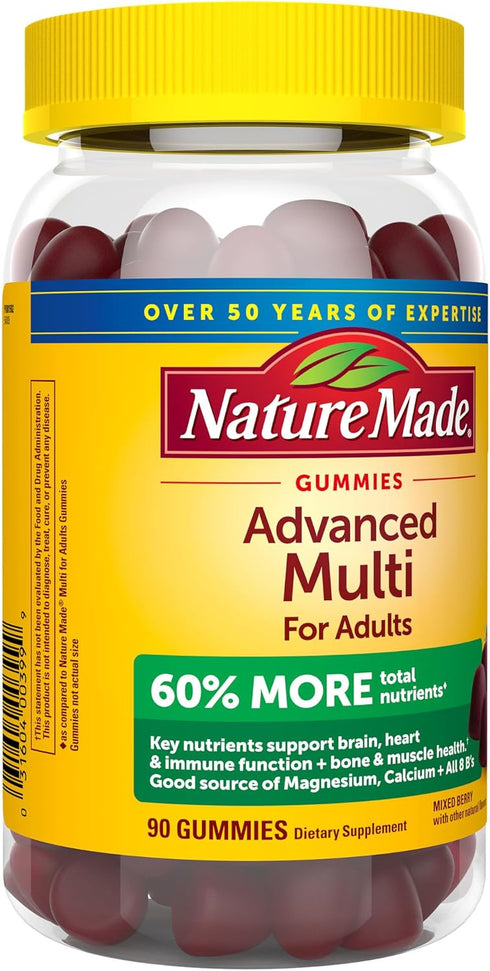 Nature Made Advanced Multivitamin Gummies for Adults with Magnesium Citrate, Calcium & All 8 B Vitamins, Daily Nutritional Support, 90 Gummies, 30...