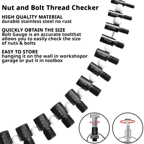 Nut & Bolt Thread Checker 26 Male/Female Gauges (14 Inch & 12 Metric) Nut and Bolt Thread Size Checker Thread Identifier Gauges...