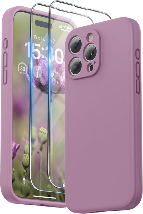 SURPHY Designed for iPhone 15 Pro Max Case with Screen Protector and Lanyard, Phone Strap and Liquid Silicone Phone Case (Camera Protective + Soft...