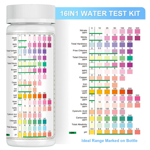 Water Testing Kits for Drinking Water: 125 Strips 16 in 1 Well and Drinking Water Test Kit, TESPERT Water Test Strips with Hardness, pH, Lead, Iro...