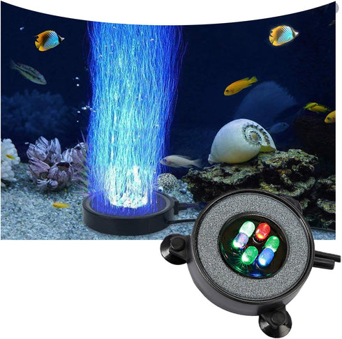 LED Aquarium Air Stones Fish Tank Bubbler Light Air Stone Diffuser Decor Lamp with Sucker Colorful Backgound Lighting (2.2inch Light Disk(No Remot...